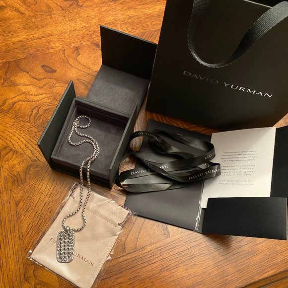 David Yurman Sterling 925 and 18K Dog Tag Pendant with Box Chain Necklace - Picture 1 of 15